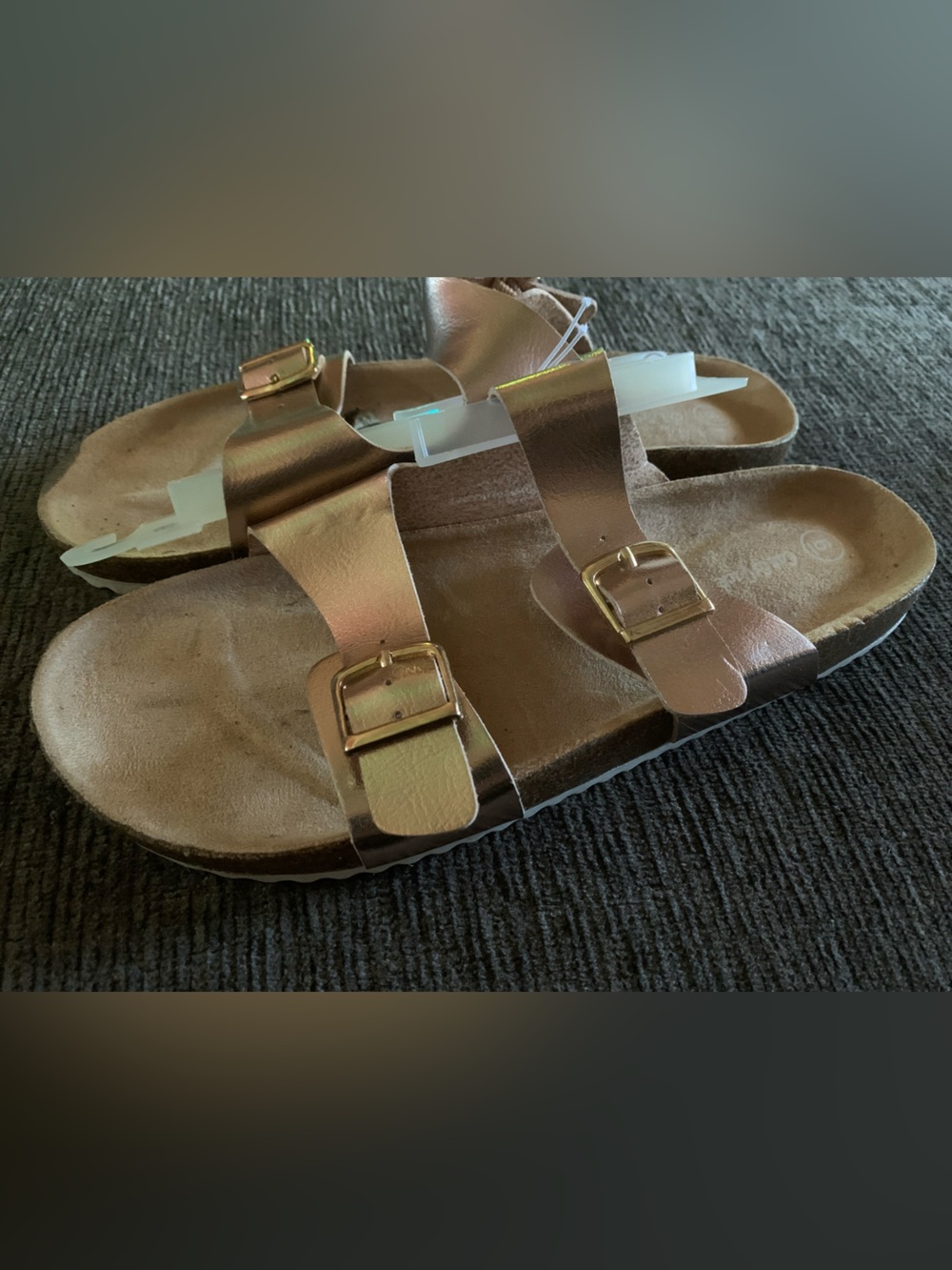 Cat & Jack Metallic Rose Gold Double-Buckle Slide Sandals